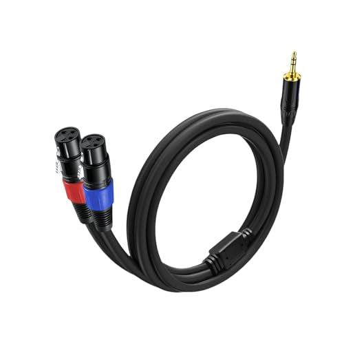 3.3FT-1 Pack 3.5mm TRS to 2 XLR Cable, Black, Unbalanced 1/8 TRS Male to Dual XLR Female, Y Splitter Breakout Cable, 3-Pin, Pure Copper and Plated Connectors for Smartphone