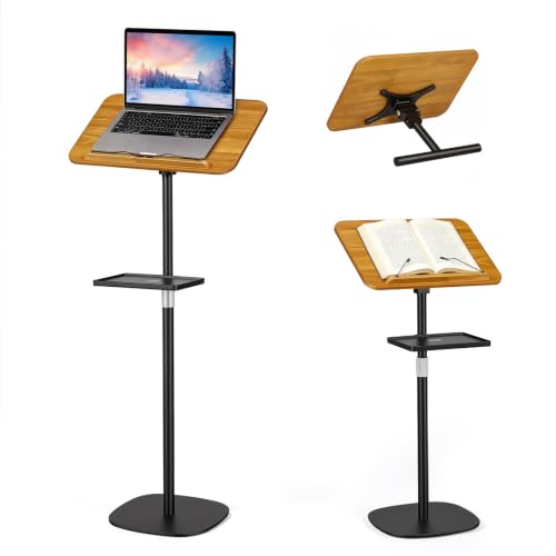 2-in-1 Floor & Desktop Music Book Stand, Adjustable Height 19.7-51.2 in | Dual-use Detachable Reading Stand, Features Storage Tray and Page Clips for Sheet Music, Laptops & Cookbooks - color: Brown