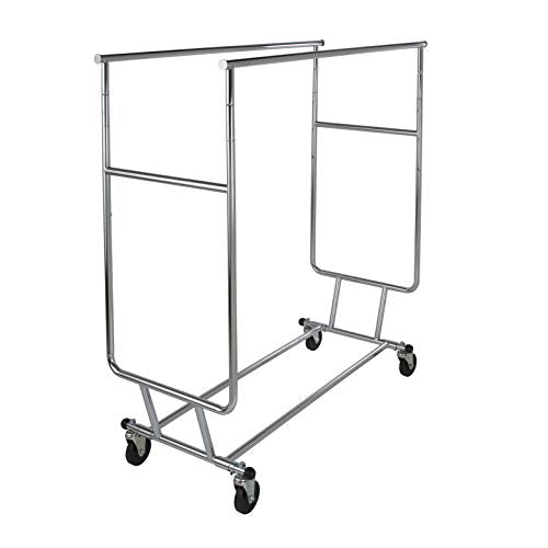 Econoco Double Arm Garment Rack, Commercial Grade, Chrome, 48x55in | Two-arm chrome garment rack with adjustable arms, commercial-grade square tubing, built for high-volume retail environments - style: Industrial Use