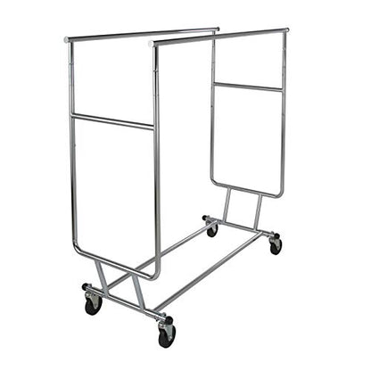 Econoco Double Arm Garment Rack, Commercial Grade, Chrome, 48x55in | Two-arm chrome garment rack with adjustable arms, commercial-grade square tubing, built for high-volume retail environments - style: Industrial Use