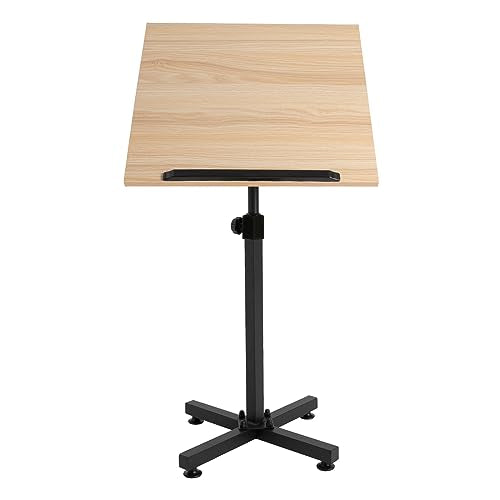 Wood Lectern Podium Stand, Height Adjustable Wooden Lectern, Lecterns Podium Stand with Storage Platform Tilting Desktop with Edge Stopper Load Capacity 45lbs for Classroom, Office, Church - Brown