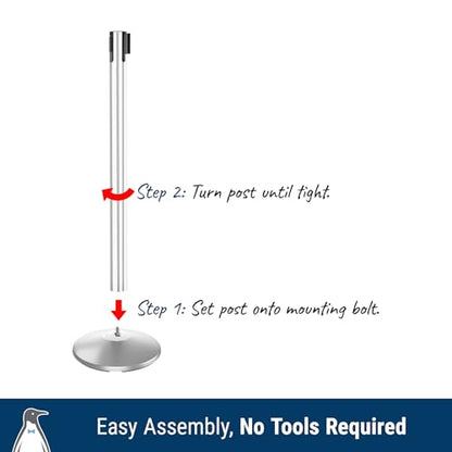 Commercial-Grade Stanchion 2-Pack by Visiontron – RETRACTA-Belt Prime (Model P100PS1) 10’ Retractable Belt Barrier - Heavy Base Crowd Control Barrier (Polished Stainless Steel w/Caution Belt) | Commercial Grade Retractable Belt Stanchions, PRIME, Cement B