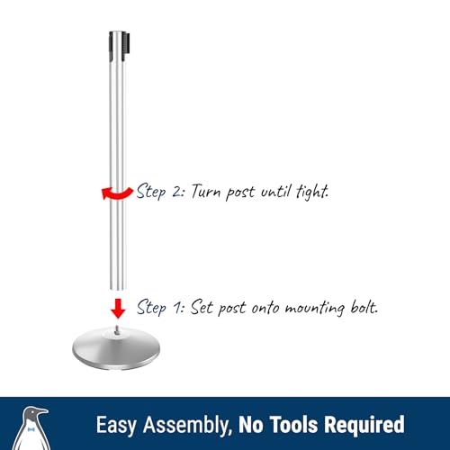 Commercial-Grade Stanchion 2-Pack by Visiontron – RETRACTA-Belt Prime (Model P100PS1) 10’ Retractable Belt Barrier - Heavy Base Crowd Control Barrier (Polished Stainless Steel w/Res Belt) | Commercial Grade Retractable Belt Stanchions, PRIME, Cement Base,