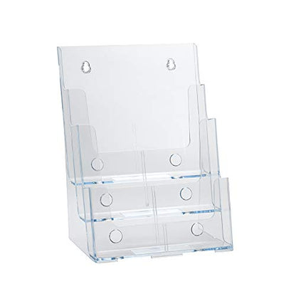 Azar Displays 252378, Brochure Holder, Acrylic Desk Organizer, Three Tier Document, Magazine & Sign Holder, Wall Mount Desk Accessories, Literature Display Stand for 4" Pamphlets, 8.5"x11" - size: Three Tier Letter