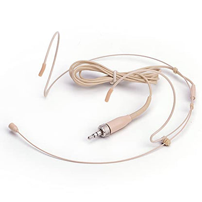 Microphone Headset Headworn Earset Over Ear Hanging Mic for Sennheiser Wireless System Bodypack Transmitter, Ideal for Lectures, Live Performance, Theater, Podcasts – Beige
