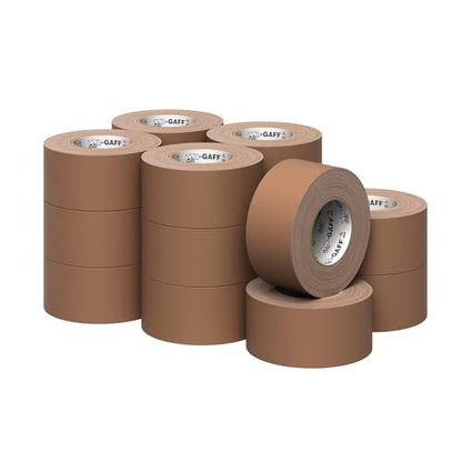 3" Pro Gaff Gaffers Tape 55 yards length tan matte. Premium Heavy-Duty Gaffers Tape trusted by professional Gaffers. Made in the USA. Holds Tight, Easy to remove. (Pack of 16) - color: Tan, size: 3 in x 1980 in
