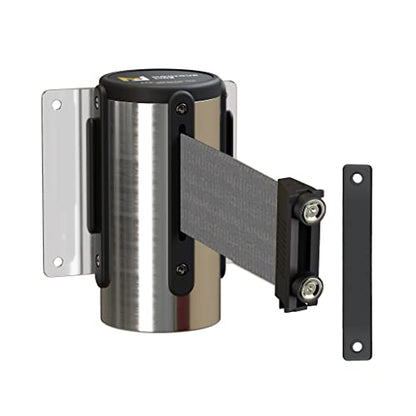 Montour Line WM115 Wall Mounted Retractable Belt Barrier, Magnetic Belt End | 8.5 Ft Dark Grey Belt, Fixed Mount, Polished Stainless Steel Casing, Wall Receiver, Hardware and Retraction Control - color: Dark Grey, size: 8.5 ft