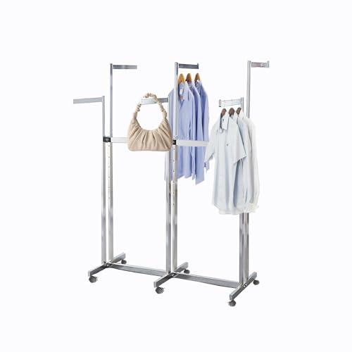 Floor Standing Metal Garment Rack - Heavy Retail Display Racks With Wheels | 6 Arms Clothing Rack, Square Tubing Portable Shirt Racks, Merchandise Display For Hanging Clothes (Silver) - color: Silver