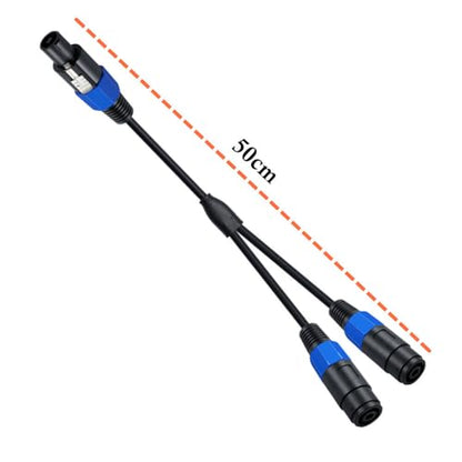 Speaker Splitter Cable, Speakon 1 Male to 2 Female Audio Y Adapter Cord, Speaker Extension Adapter with Twist Lock - 0.5M/1.5FT (1-Male to 2-Female)