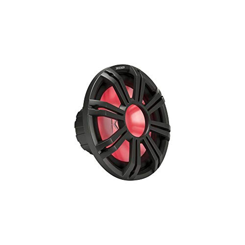 KICKER KMG10 10-Inch (25cm) Grille for KM10 and KMF10 Subwoofer, LED, Charcoal | Boat sub cover with built-in accent lighting, saltwater-ready dark gray guard, protects cone dockside, fits 10 inch drivers