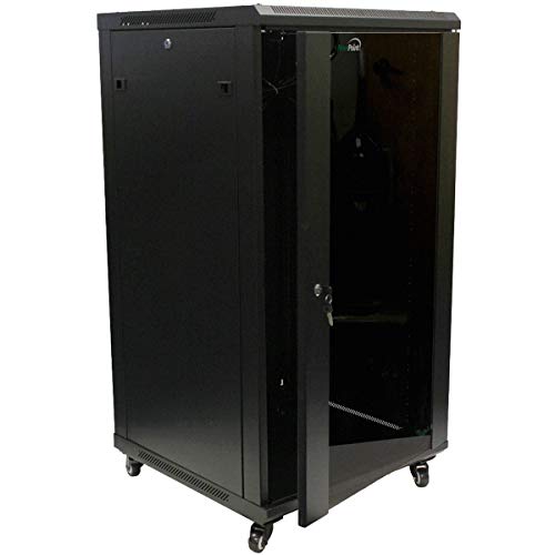 NavePoint 22U Server Cabinet Wall Mount Rack Enclosure with Caster Wheels, 2 Fans, Locking Glass Door, Removable Side Panels – 22U Network Cabinet 23.6” Deep, 19” Server Rack for A/V Equipment - size: 22U - 600mm Depth