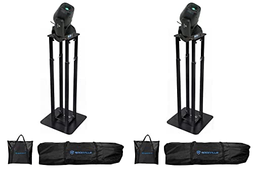 Rockville Rock SPOT 260W DJ Moving Head Spot Light Pair with RTP82B Stands | Wireless DMX, 14 Channel, Prism, Gobos, Zoom, 120W, Sound Activated, 2 8 ft Black Totem Stands with Scrims and Bags, 4-Items