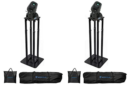 Rockville Rock SPOT 260W DJ Moving Head Spot Light Pair with RTP82B Stands | Wireless DMX, 14 Channel, Prism, Gobos, Zoom, 120W, Sound Activated, 2 8 ft Black Totem Stands with Scrims and Bags, 4-Items