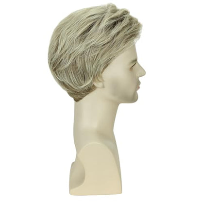 Creamily Mens Short Blonde Wigs Blonde Mixed Brown Male Wig Layered Natural Short Wigs for Men Daily Wear Halloween Party Cosplay - color: I-Light Ash Blonde