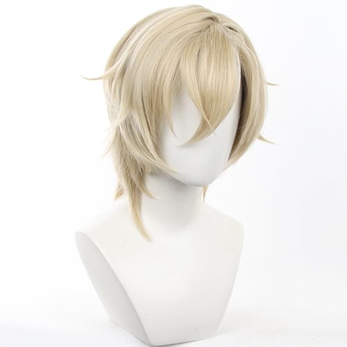 Halloween Blonde Cosplay Wigs HSR Costume Side Bangs Layered Haircut for Men Game COS Saiga Fox Christmas,Comic con,Game Show,Party | Light Blonde Wolf Tail Man Style Side Bangs Layered Haircut Heat Resistant Fiber Comic con,Game Show - color: Blonde