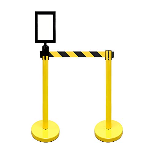 Retractable Stanchion, 6 SPECIALTY Posts + Signframe, 36" Ht, 78" Special Event & Holiday Theme Belt + Bonus Replacement Cassettes + Wall Receiver (YEL Post/Blk&Yel Belt) - color: Yel Post/Blk&yel Belt