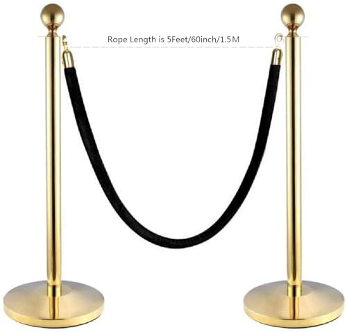 2Pcs Black Velvet Stanchion Rope, 5 Feet Crowd Control Rope Barrier with Gold Plated Hooks for Movie Theater, Queue Barrier, Grand Openings, Wedding，Museum, Hotel Celebration, Carpet Party Event - color: 5 foot Black-2PCS