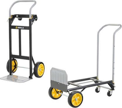 Gorilla Heavy Duty Convertible Steel Hand Truck, 600 lb Capacity | Convertible steel hand truck for movers who need both an upright dolly and a flatbed rolling platform cart on the job.