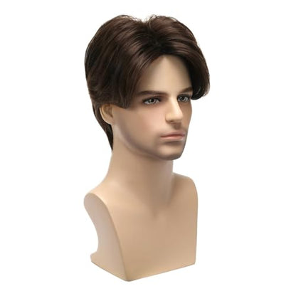 Mens Brown Wig Short Middle Part Straight Synthetic Wigs,Male Wig Daily Cosplay Party Halloween - color: H-Brown