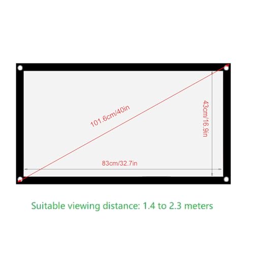 Projection Screens 40 in to 100in, Movie Projector Screen 16:9 4K Rear Front Movie Screen, Wrinkle Design, Widescreen for Movie Home 1.4-2.3 Meters Viewing Distance (40 inches) - size: 40 inches