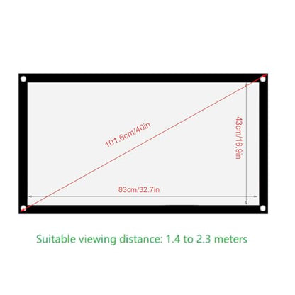 Projection Screens 40 in to 100in, Movie Projector Screen 16:9 4K Rear Front Movie Screen, Wrinkle Design, Widescreen for Movie Home 1.4-2.3 Meters Viewing Distance (40 inches) - size: 40 inches