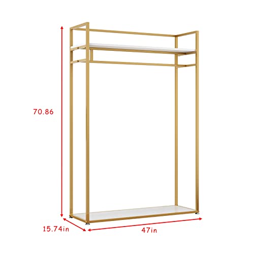 Heavy Duty Clothing Rack with Shelves for Hanging Clothing, Gold Metal Freestanding Garment Rack for Retail Display (47.24" L) - style: double-47