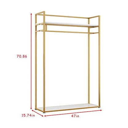 Heavy Duty Clothing Rack with Shelves for Hanging Clothing, Gold Metal Freestanding Garment Rack for Retail Display (47.24" L) - style: double-47