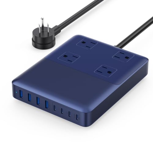 12-in-1 Charging Station USB C Power Strip with 5ft Cord and Plug,200W GaN IV USB C Charger Block,4 AC Outlets,8 USB for MacBook,iPhone 17/16,Fast Charging Desktop Charger for Office,Home Blue - color: A-Blue