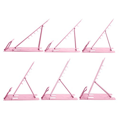 Honagu Book Stand Metal Desk Book Holder, Book Holders for Reading Hands Free, Adjustable Cookbook Documents Holder, Portable Bookstand for Music Books, Textbook, Recipe, Tablet, Ipad (Light Pink) - color: Light Pink