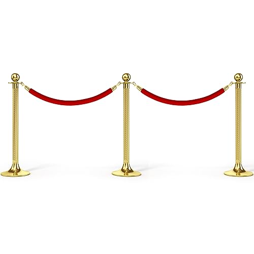 PATIKIL 3.9 Feet Red Velvet Stanchion Rope, Crowd Control Barrier Rope with Snap Hooks for Posts Stand Queue Divider of Hotel Theater, Golden - color: Red, size: 3 Feet