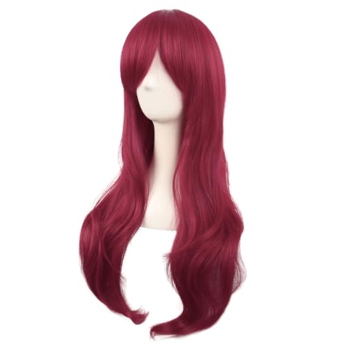 MapofBeauty 28 Inch Long Curly Hair Costume Cosplay Wig, Blood Red | 70 cm Wig, Women, Side Bangs, Fashion - color: Blood Red