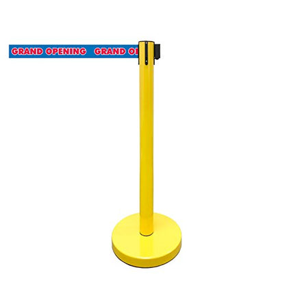Retractable Stanchion, 6 SPECIALTY Posts + Signframe, 36" Ht, 78" Special Event & Holiday Theme Belt + Bonus Replacement Cassettes + Wall Receiver (YEL Post/Grand Opening Belt) - color: Yel Post/ Grand Opening Belt