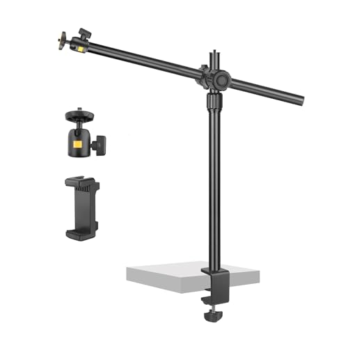 Camera Desk Mount Webcam Stand with Overhead Articulating Magic Boom Arm 1/4" Ball Head for DSLR Tripod, Adjustable Light Stand, Tabletop C Clamp for Ring Light Photo Video Shooting Live Streaming - size: 2DFPGYL
