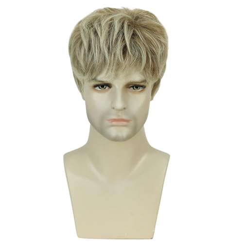 Creamily Mens Short Blonde Wigs Blonde Mixed Brown Male Wig Layered Natural Short Wigs for Men Daily Wear Halloween Party Cosplay - color: I-Light Ash Blonde