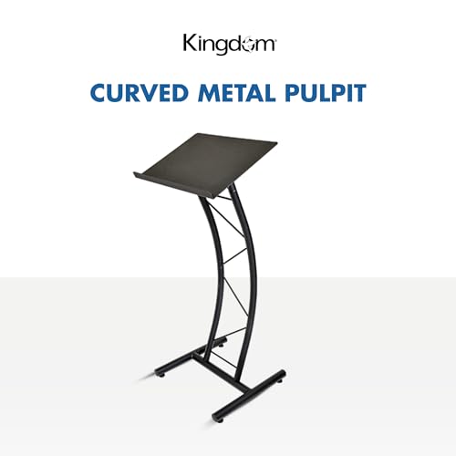 Kingdom KML8CB All Metal-Constructed Curved Lectern with “H” Style Base, Stand up Church Pulpit, Slanted Lectern, Conference Podium for Speakers, Speeches, Other Occasions, Powder Coat Finish Black - size: Design 02