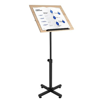 360° Swivel Angle Lectern Podium Stand, Height Adjustable Laptop Table, Portable Presentation Standing for Classroom, Office, Church, Tilting Desktop with Edge Stopper (Brown)
