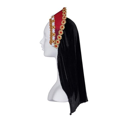 Willyacos Tudor French Hood Anne Boleyn Costume Headpiece Elizabethan Headwear Renaissance Tudor Hat Headdress Headband - color: Red