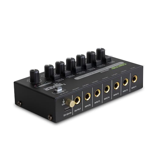 COKYIS Mini Audio Mixer, 6-Channel Stereo Line Mixer for Precision Sub-Mixing, with Ultra Low-Noise Operation, Independent Microphone Control, 1/4" TRS Input/Output-for Guitars, Bass, Stage Mixer