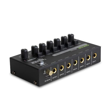 COKYIS Mini Audio Mixer, 6-Channel Stereo Line Mixer for Precision Sub-Mixing, with Ultra Low-Noise Operation, Independent Microphone Control, 1/4" TRS Input/Output-for Guitars, Bass, Stage Mixer