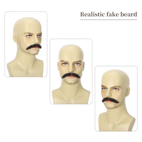 Parceria Realistic Mustache, Natural Looking Costume Facial Hair, Human Hair Curly Fake Beard and Mustache, Trimmable and Customizable Beard Invisible Lace for Men (QSH Black Beard) - color: QSH Black Beard