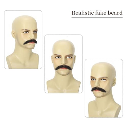 Parceria Realistic Mustache, Natural Looking Costume Facial Hair, Human Hair Curly Fake Beard and Mustache, Trimmable and Customizable Beard Invisible Lace for Men (QSH Black Beard) - color: QSH Black Beard