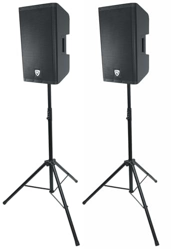 Rockville RVSS3 Pair V2 Tripod Push Button DJ PA Speaker Stands | Air Assist Lowering, All-Metal Design, 47"-81" Height, 130 lb Capacity, Travel Bag Included, 35mm Tube