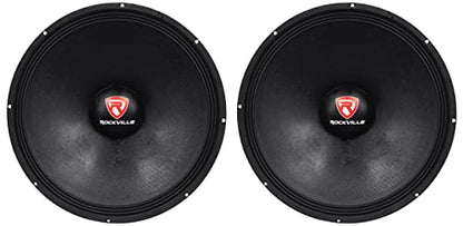 Rockville RVP18W8 18" Raw Replacement DJ PA Subwoofer, 8 Ohm, 2-Pack | 1200W Peak / 600W RMS, 90 Oz Magnet, 3" CCAW Voice Coil, Paper Cone, Steel Basket, Banana Terminals, 26Hz-500Hz, 101dB