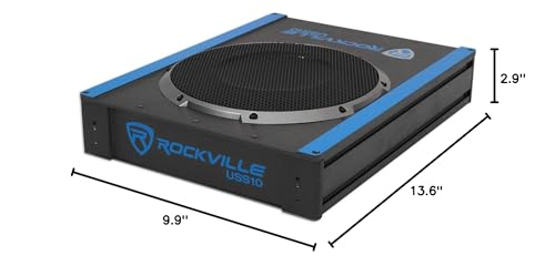 Rockville USS8 8" Slim Under-Seat Active Powered Car/Truck Subwoofer | 600W Peak / 150W RMS, Bass Knob, CEA-2006 Compliant, RCA and High Level Inputs, Auto Turn-On, Built-In Amp, 2.9" Profile
