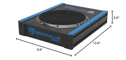 Rockville USS8 8" Slim Under-Seat Active Powered Car/Truck Subwoofer | 600W Peak / 150W RMS, Bass Knob, CEA-2006 Compliant, RCA and High Level Inputs, Auto Turn-On, Built-In Amp, 2.9" Profile