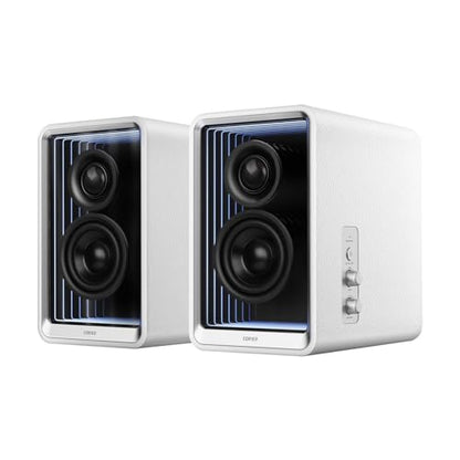 Edifier QR65 RGB Light Desktop Active Monitor, 70W RMS, Hi-Res Audio, White | LDAC Bluetooth 5.3, 2.75" Long-Throw Aluminum Diaphragm mid-Low Drivers, 65W TurboGaN Charging, SUB Out, Multi Inputs, Stands - color: White