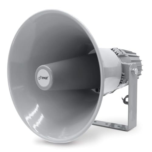 Pyle Indoor Outdoor PA Horn Speaker - 12.7 Inch 60 W Compact Loud Sound Megaphone w/ 400Hz-5KHzz Frequency, 16 Ohm, 70V/100V Transformer, Mounting Bracket Hardware, for 70V/100V Audio System - size: 12.7 Inch