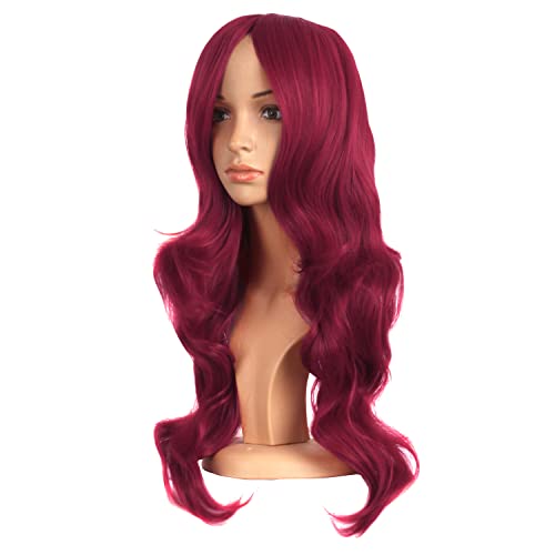 MapofBeauty 24 Inch Long Wavy Side Bangs Party Anime Cosplay Wig, Red | 60 cm Synthetic Fiber Wig, Women, Charming - color: Blood Red
