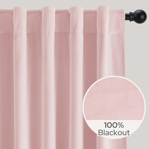 HOMEIDEAS 100% Blackout Velvet Curtains Pink 108'' 2 Panels for Bedroom - color: Pink, size: 52"W x 108"L (Pack of 2)
