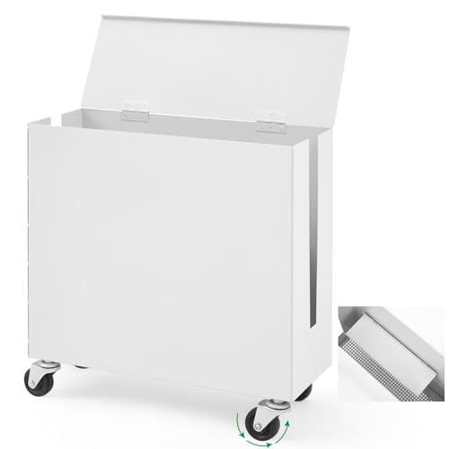 Briwooody Extra Large Metal Cable Management Box with Caster Wheels, White - color: White